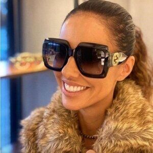 New - 💯- GUCCI GG1022 006 54 23 Oversize Black Sunglasses